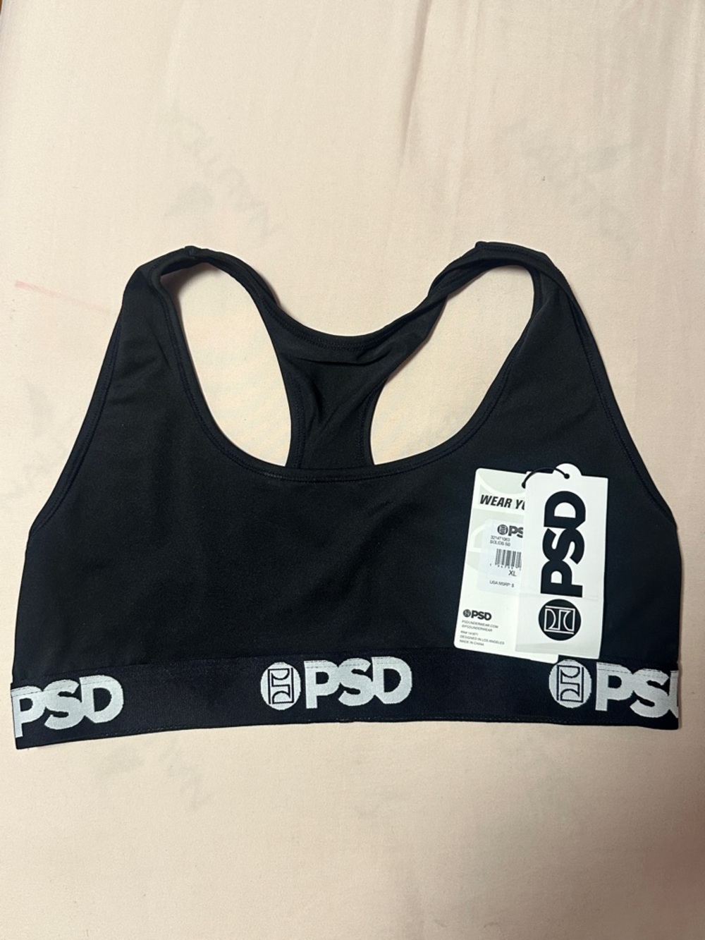 PSD Black Logo Racerback Sports Bra
